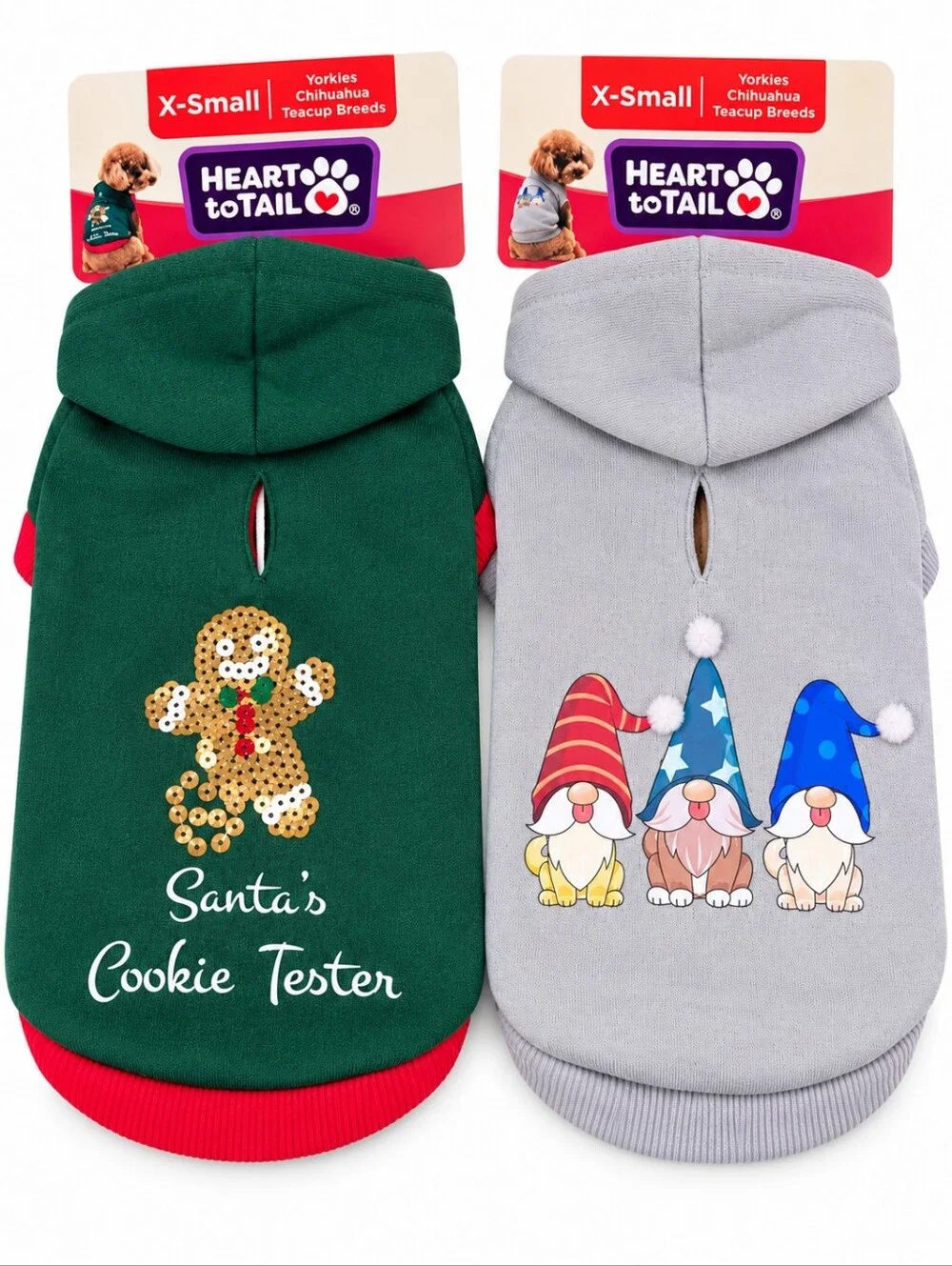 Heart To Tail XS Christmas Dog Sweaters Gnome Gingerbread Holiday Hoodie Lot 2